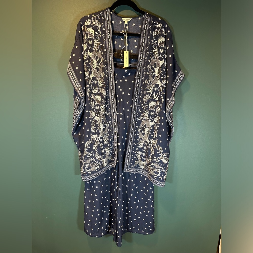 NWT! Max Studio Women's Floral Print Cardigan Kimono Pants Set Blue 🌺☀️🌴